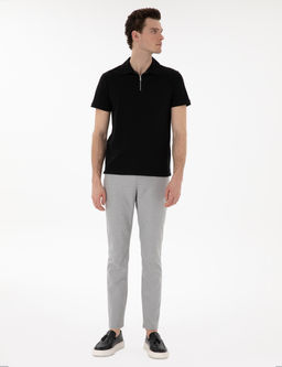 Gri Slim Fit Yazl_k Kanvas Pantolon