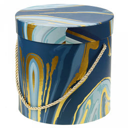 Коробка подарочная, набор 3 штуки: д14х14,5см; д17х17см; д19х19см "Акварель" синие тона с золотом, с ручкой (Китай)