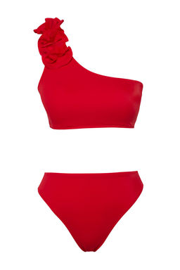 TRENDYOLMILLA K?rm?z? Tek Omuz Cicek Aplikeli Regular Bikini Tak?m? TBESS25BT00079 фото 5