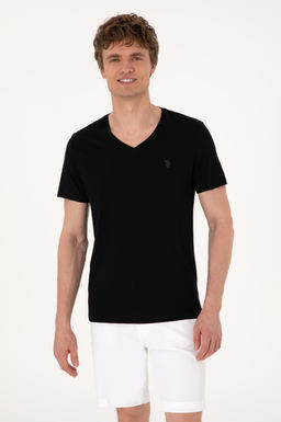 Erkek Slim Fit V Yaka Siyah Basic Ti__rt Sepette S_rpriz _ndirim