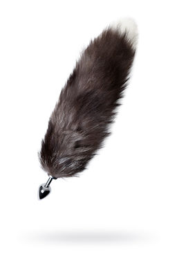 Анальная втулка Metal by TOYFA с хвостом черно-бурой лисы, металл, серебряная, 45 см, 2,7 см