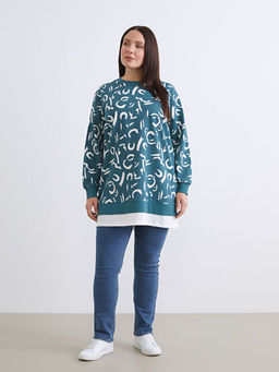 Bisiklet Yaka Desenli Kad?n Sweatshirt Tunik