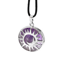 Подвеска Солнце двухсторонняя в металле с аметистом 27*27мм