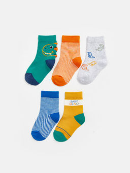 Bask?l? Erkek Bebek Soket ?orap 5li