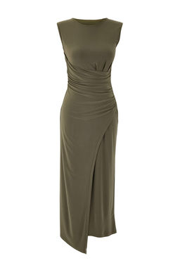 Haki A-Kesim/Can Form Kolsuz Midi Esnek Orme Elbise TWOSS26EL00011