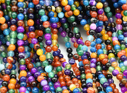 Бусины из агата тонированного шарик 6мм цв.ассорти, 37см, 60 бусин Радуга камня
