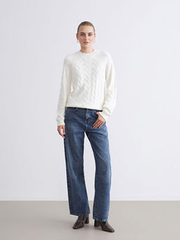 Bisiklet Yaka Kendinden Desenli Kad?n Triko Kazak