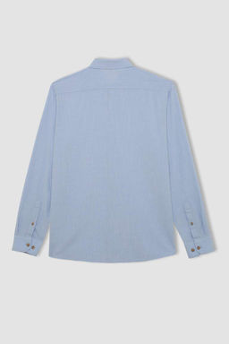 Рубашка из поплина с длинными рукавами и воротником-поло Modern Fit - Defacto фото 10