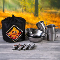 Набор посуды Время отдыхать, кружка 4 шт., тарелка 4 шт., мультитул 4 шт.