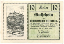 10 геллеров 1920 года Австрия Розенбург (нотгельд)