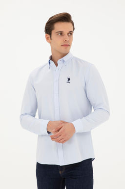 Мужская голубая базовая рубашка с длинным рукавом