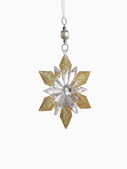 Цена за 2 шт. Ёлочная игрушка Зимнее волшебство. Снежинка - лучистая сияние, 12.511.5 см, прозрачно-золотой фото 11