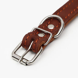 Ошейник кожаный двухслойный, 46 х 2 см, ОШ 25-35 см, коричневый - Пижон фото 4