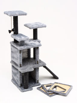 Домик для кошек с когтеточкой, квадратный, этажи 33 х 40 х 103 см, ковролин , серая