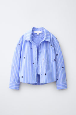 PACK CAMISA Y TOP FRUNCIDO RAYAS Y APLIQUE LENTEJUELAS / Azul