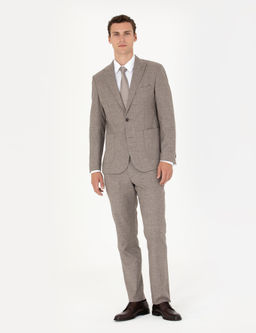 A__k Kahverengi Slim Fit Y_n Kar___ml_ Tak_m Elbise
