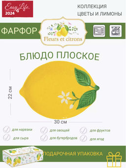 Блюдо, 30х22 см, фарфор P, овальное, желтое, Лимон, Fleurs et Citrons