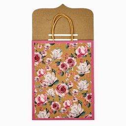 Пакет с клапаном Цветы, крафт, глиттер, 19.5?10?25 см