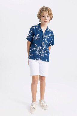 Рубашка оверсайз из вискозы с короткими рукавами и воротником-поло для мальчика - Defacto фото 2