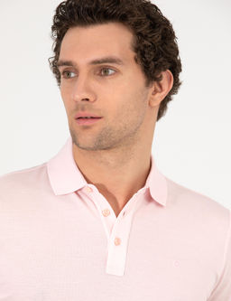 Pembe Polo Yaka Slim Fit Basic Merserize T-shirt