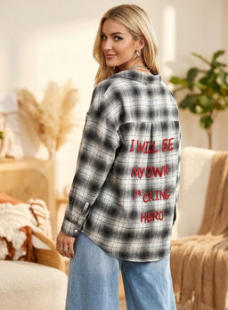 K13513 Рубашка с вышивкой OVER SIZE (хлопок) ЧЕРНЫЙ