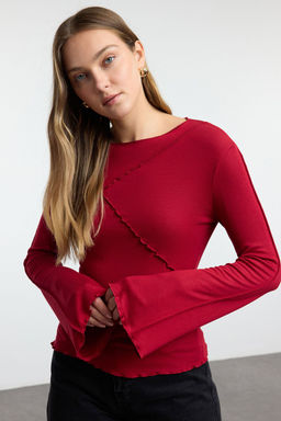 Bordo Nervur Detayl? Fitted/Vucuda Oturan Ispanyol Kol Orme Bluz TWOAW25BZ00244