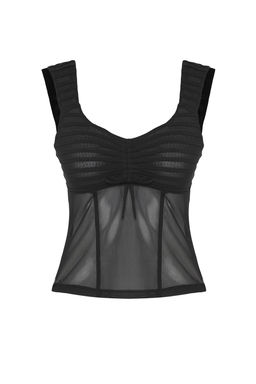 Siyah V Yaka F?rf?rl? Tul Orme S?k Bluz TPRSS25BZ00039