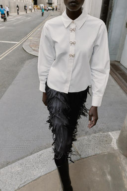 POPLIN SHIRT WITH RHINESTONE BUTTONS