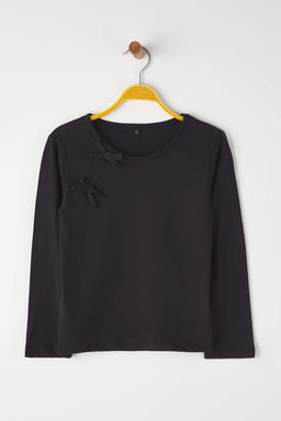 Siyah-Ekru 2li K?z Cocuk 100% Pamuk Duz Bisiklet Yaka Regular Orme T-Shirt TKDAW26TS00013 - Trendyolmilla фото 3