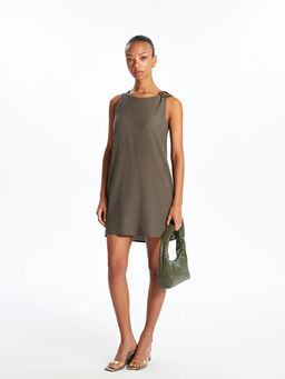 Bisiklet Yaka Dokulu A Kesim Mini Elbise