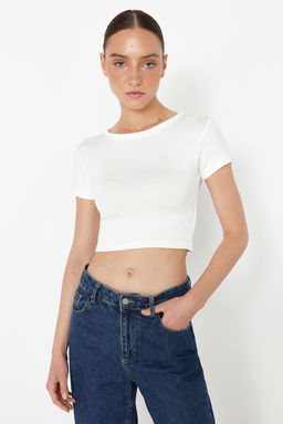 Trendyolmilla Premium Siyah-Ekru 2li Paket Crop Viskoz/Yumusak Kumas Esnek Orme Bluz TWOSS23BZ00108  фото 46