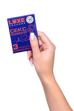 Презервативы Luxe, конверт Сексреаниматор, латекс, персик, 18 см, 5,2 см, 3 шт.