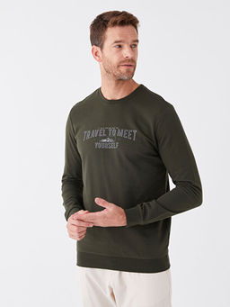 Bisiklet Yaka Uzun Kollu Bask?l? Erkek Sweatshirt