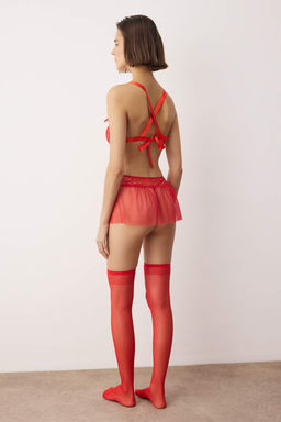 K?rm?z? 4lu Y?lbas? Temal? Dantel Kurdele/Fiyonk/Baglamal? Corapl? Ic Camas?r? Tak?m? THMAW26CC00034