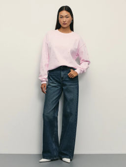 Свитшот из хлопка со стразами / Zarina  фото 2