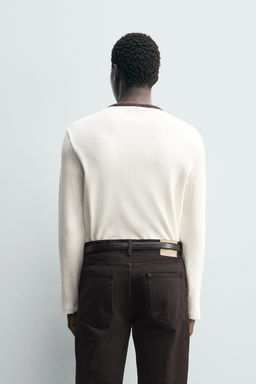 CONTRAST COLLAR RIBBED T-SHIRT - Zara фото 3