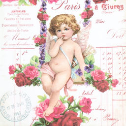 Цена за 5 шт. Декупажная карта "Амурчики" формат А4, плотность  45г/м2