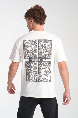TRENDYOL MAN Beyaz Oversize/Genis Kesim Kabar?k Bask?l? %100 Pamuk T-Shirt TMNSS25TS00200