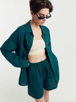 Рубашка женская изумрудно-зеленая из льна и вискозы изумруд 122955-1/1 - Mark formelle фото 2