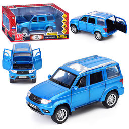 Машина металл UAZ Патриот 17,8 см, (двери, свет-звук, инерция, син,) в коробке