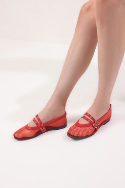 Trendyol Shoes Siyah File Detayl? Kusgozu Kemer Tokal? Mary Jane Kad?n Babet TAKSS25BE00046 - Trendyolmilla фото 4