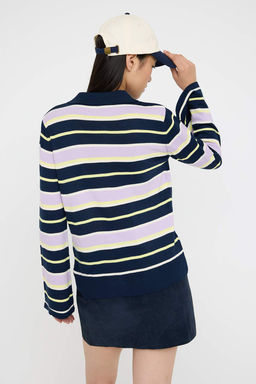 Lacivert Polo Yaka Cizgili Triko Kazak TWOAW26KZ00121