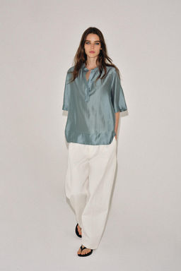 BLUSA FLUIDA MANGA CORTA ZW COLLECTION / Gris azul