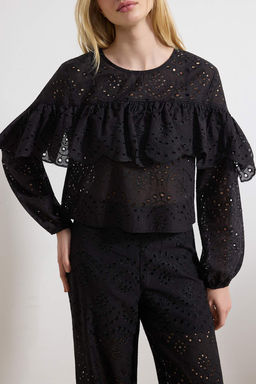 Siyah F?rf?rl? Genis Kal?p Dokuma Brode Bluz TWOSS26BZ00219 - Trendyolmilla фото 3