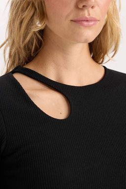 Облегающая футболка с круглым вырезом и длинными рукавами из простой ткани с блестками - Defacto фото 4