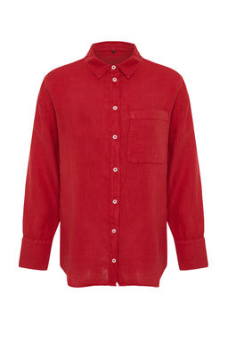 K?rm?z? %100 Keten Oversize Gomlek TWOSS23GO00443