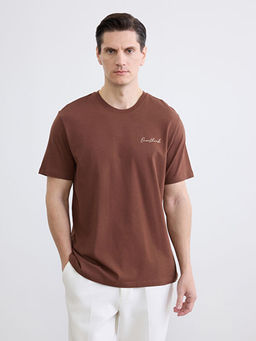 Bisiklet Yaka Bask?l? Penye Erkek Ti??rt