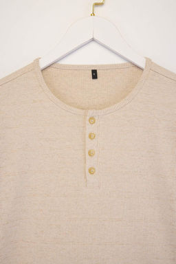 Bej Regular/Normal Kesim Dugmeli Dokulu Kaskorse T-Shirt TMNSS26TS00036 - Trendyolmilla фото 2