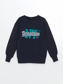 Bisiklet Yaka Bask?l? Erkek ?ocuk Sweatshirt