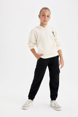 K?z Cocuk Siyah Kargo Cepli Beli Pacas? Lastikli Jogger Esofman Alt?